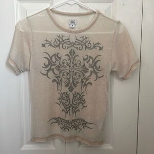 BDG Urban Outfitters medium partially see through top with black cross design